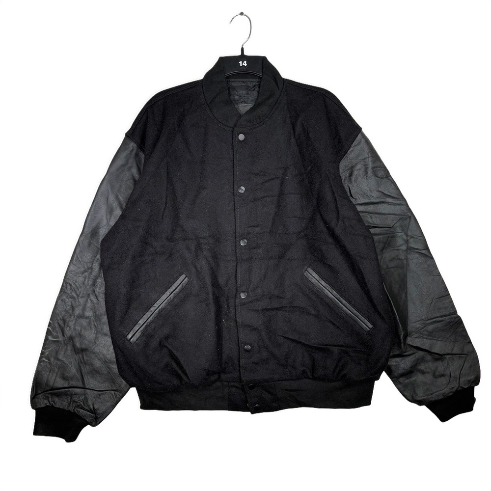 PLC Varsity Bomber Jacket Mens XL Black Wool Leather Sleeve Fair Heavyweight SEO